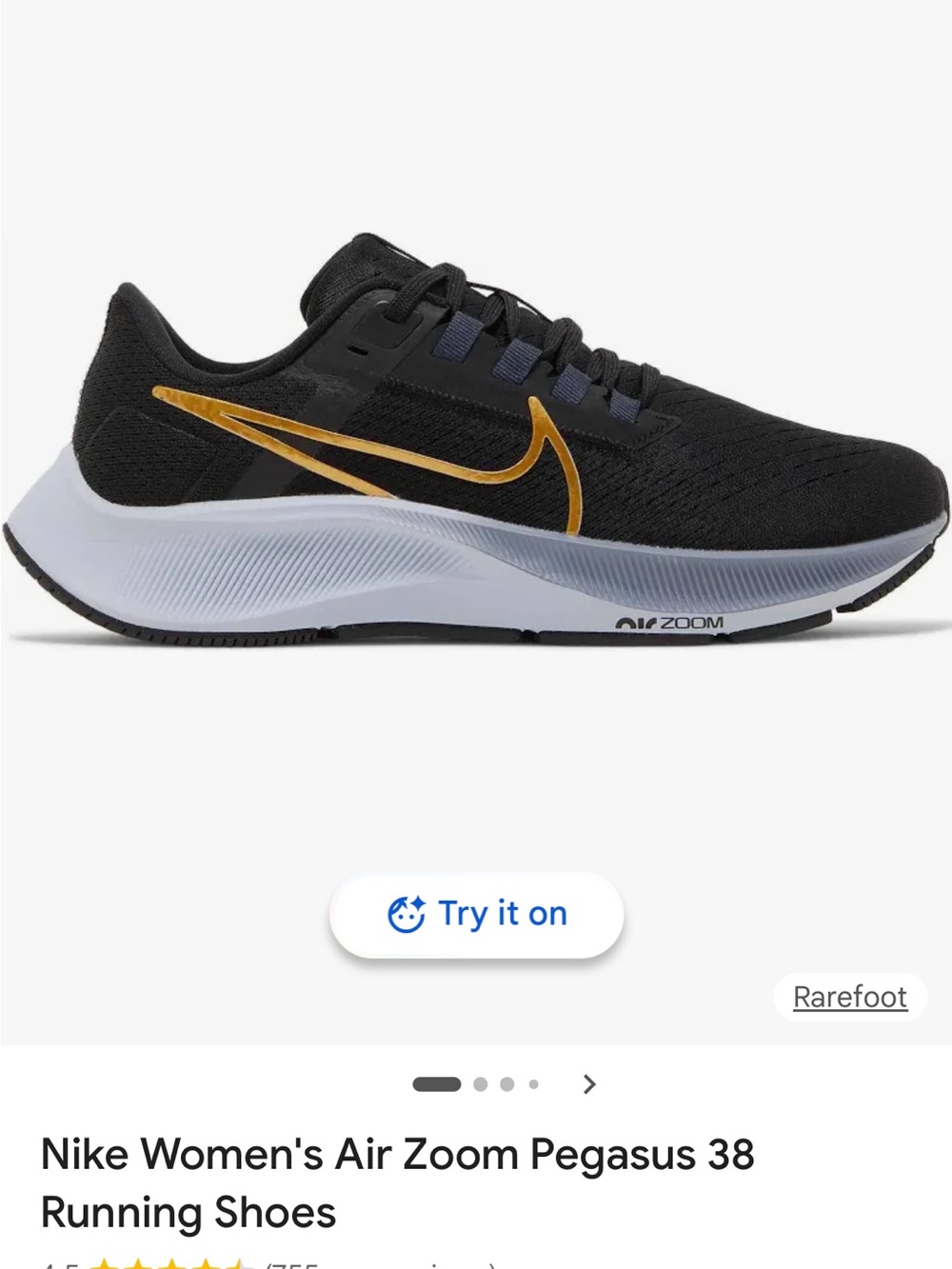 Nike Women’s Air Zoom Pegasus 38 Cw7358-004 Shoes Black/mtlc Gold coin US size 7